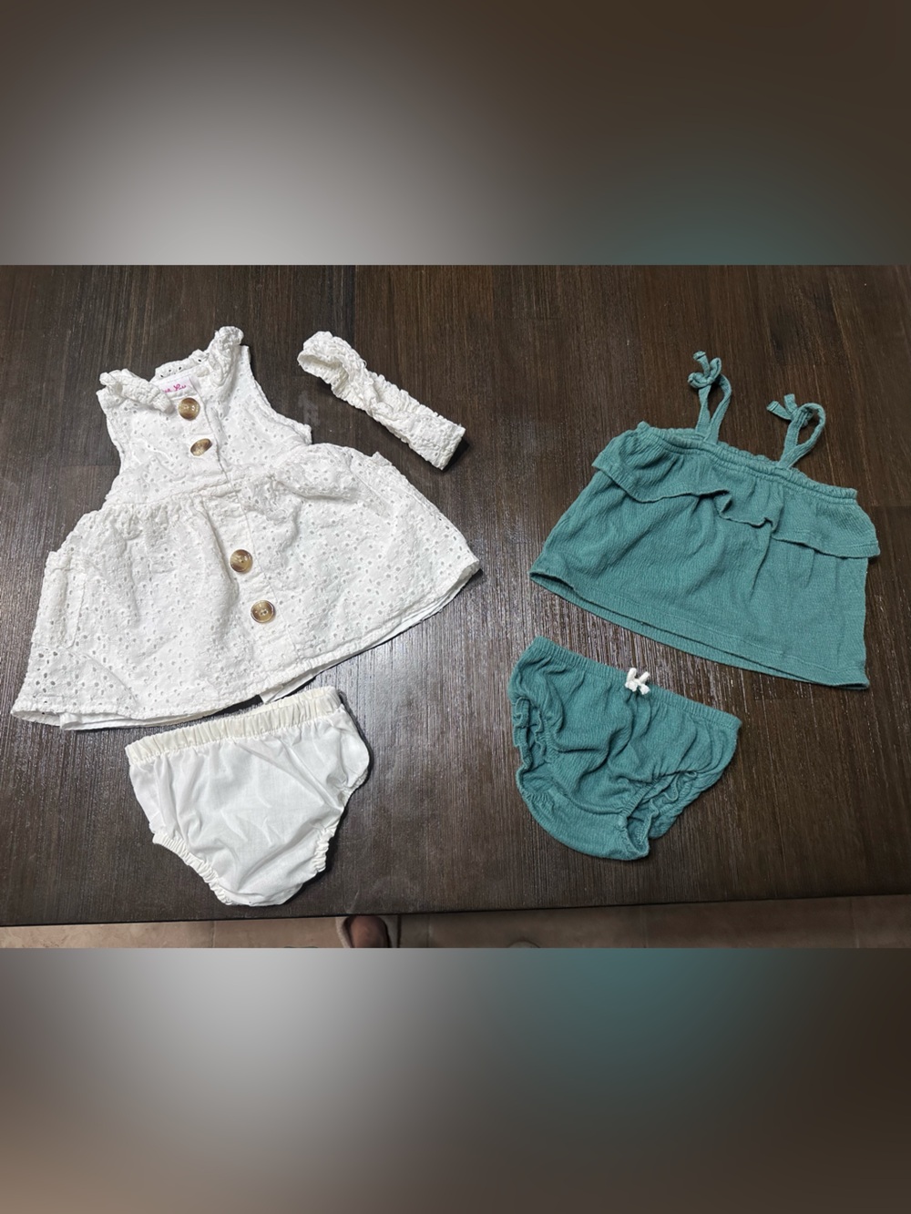 Baby girl white Dress and green 2 piece set